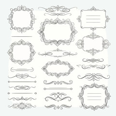 Set of hand-drawn vintage decorative ornaments and frame flourishes
