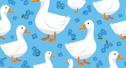 Whimsical goose pattern with forget-me-nots for delightful designs © AgnaPutri
