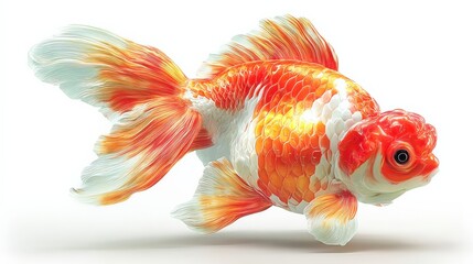Fototapeta premium Elegant Calico Oranda Goldfish with Flowing Fins, Graceful Aquatic Pet in a Studio Setting