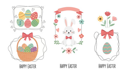 Easter Clip Art Frames with Bunny, Eggs, and Flowers for Spring Holidays