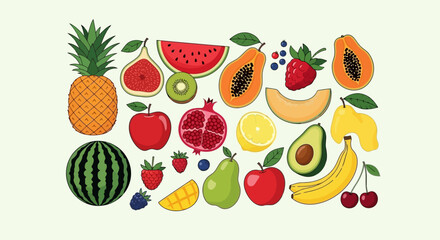 Variety of Fresh, Colorful Fruits Pineapple, Watermelon, Strawberries, and More