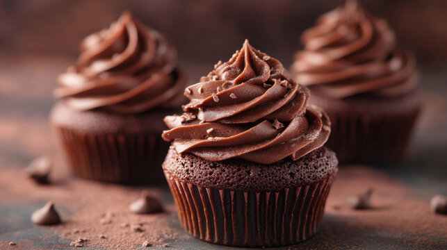 Delicious chocolate cupcakes with rich frosting and chocolate sprinkles. decadent chocolate cupcakes are perfect for any occasion, from birthdays to simple indulgences.