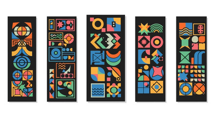 Geometric Collage Pattern with Star and Zigzag Shapes for Creative Backgrounds