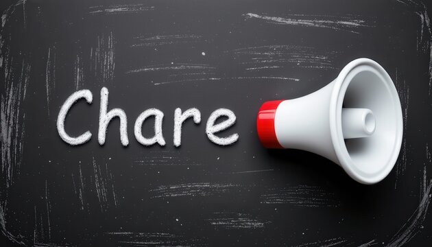 Creative Chalkboard Background with a Megaphone and the Word Chare for Business Promotion and Marketing Concepts