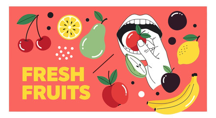 Fresh Fruits Illustration A Colorful and Delicious Design with Various Fruit Elements