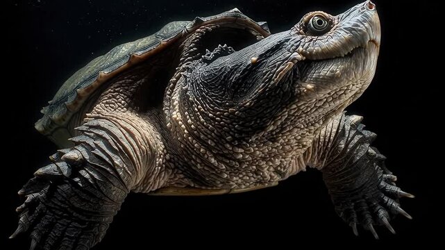 Prehistoric Alligator Snapping Turtle in Darkness