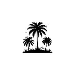 Set of palm trees silhouette art black and white vector illustration on white background