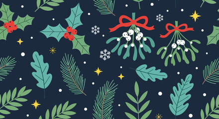 Festive Holiday Pattern Mistletoe, Holly, and Pine for Seasonal Cheer