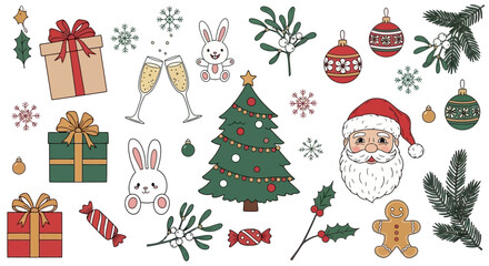 Festive Holiday Cheer Colorful Christmas Elements Illustration