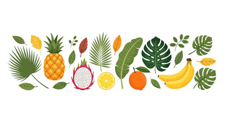Tropical Fruit and Foliage Border Vibrant Vector Illustration for Summer Designs