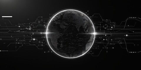 Glowing oval orb with digital circuitry background