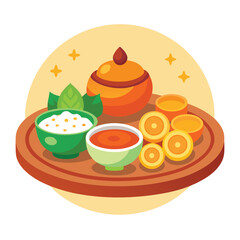 Spa ingredients set on wooden tray flat vector illustration