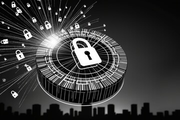 Digital security and data protection with padlock icon