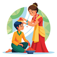 Fototapeta premium Bhai Dooj festival celebration sister applying ritual to brother
