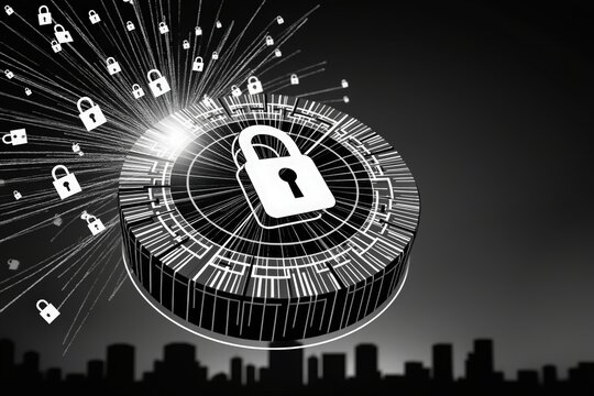 Digital security and data protection with padlock icon