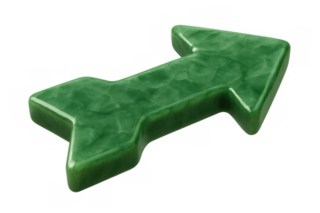 Green two-way arrow symbol indicating direction or connection, carved from jade or polished marble, isolated on a transparent background