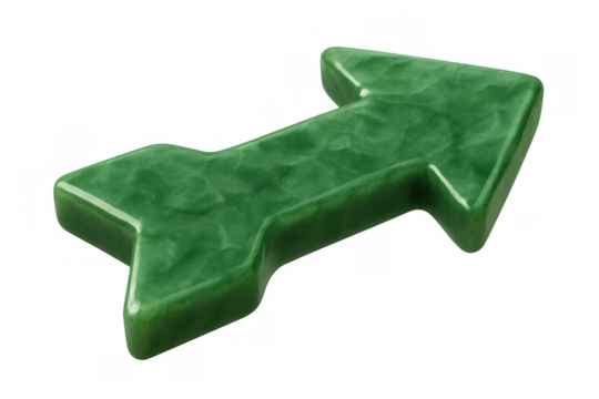Green two-way arrow symbol indicating direction or connection, carved from jade or polished marble, isolated on a transparent background