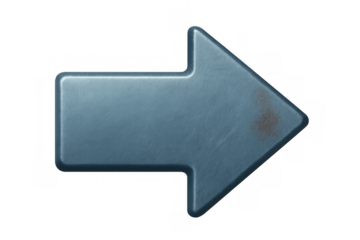 Blue metallic arrow pointing right with aged texture, indicating direction, navigation, and progress on transparent background