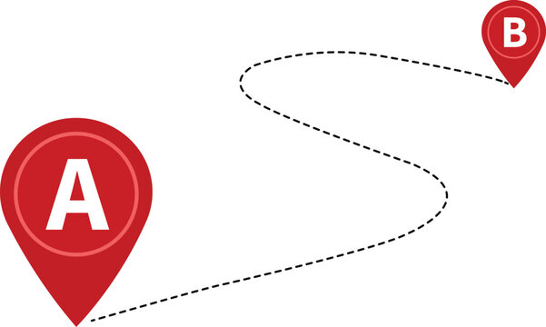 Vector illustration of route from point a to point b with dotted line