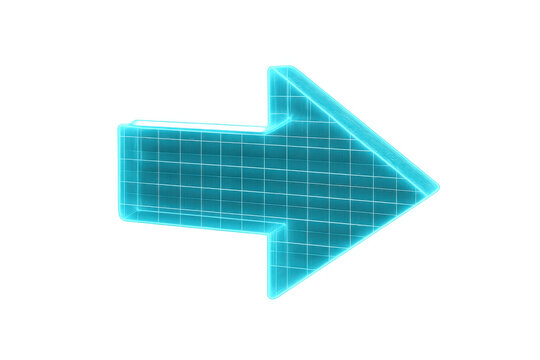 Futuristic blue grid arrow pointing right, representing direction, navigation, and digital interface design element