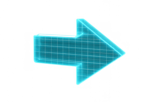 Futuristic blue grid arrow pointing right, representing direction, navigation, and digital interface design element
