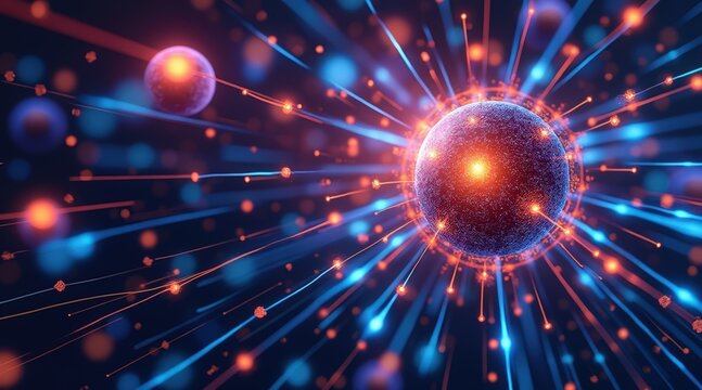 Abstract digital art of energy bursting from a central orb