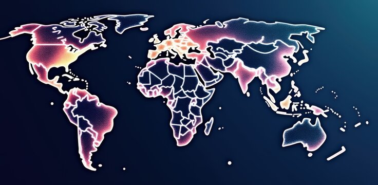 Glowing world map with illuminated continents and borders