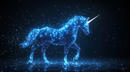 Digital Unicorn Silhouette, Abstract, Dark Background.  Possible Stock Photo Use Desktop Wallpaper