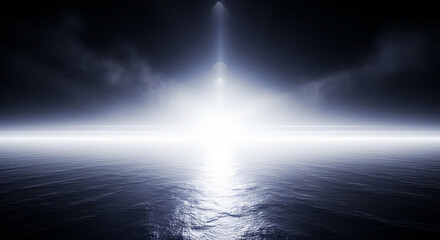 Fototapeta premium Bright light shining over dark water with smoke