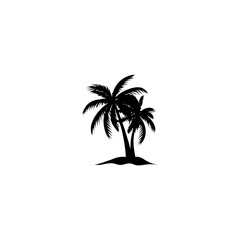 Fototapeta premium Set of various black palm tree silhouettes isolated on white background, tropical island vacation travel summer beach vector flat illustration 