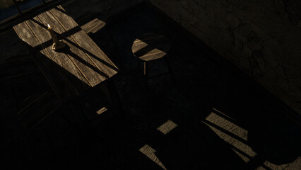 木の椅子に残る影