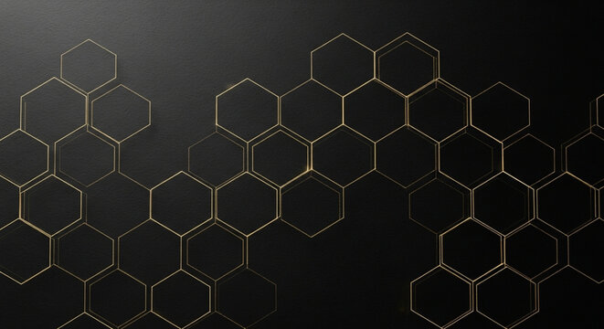 Abstract dark background with metallic hexagonal geometric pattern