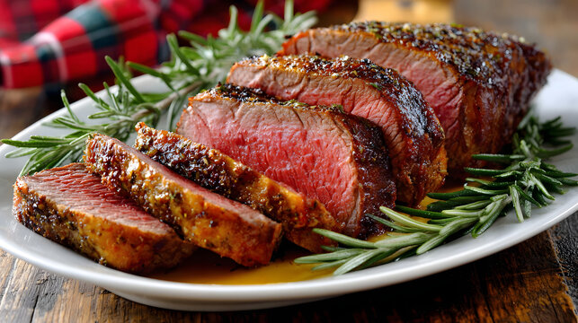 SlicedHerbCrustedSteakOnPlate