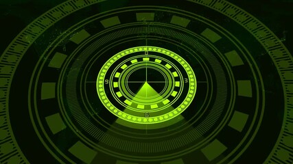 Futuristic Green Circular HUD Interface with Digital Grid and Grunge Texture technology animation. High-tech green circular HUD with digital grid and textured grunge background, futuristic tech. - Powered by Adobe