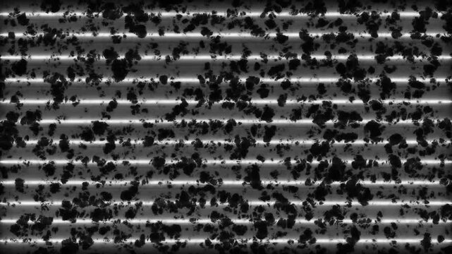 Subtle horizontal light glows over grayscale textured stripes forming clean abstract animated visuals. Grayscale Textured Stripes with Horizontal Light Glow image photo animation.