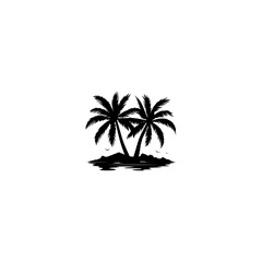 Minimalist black and white silhouette of palm trees tropical paradise scenic nature landscape