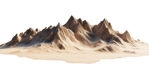 Serene desert mountain landscape, isolated on transparent background, features arid peaks and sandy terrain, a testament to natures resilience and stark beauty