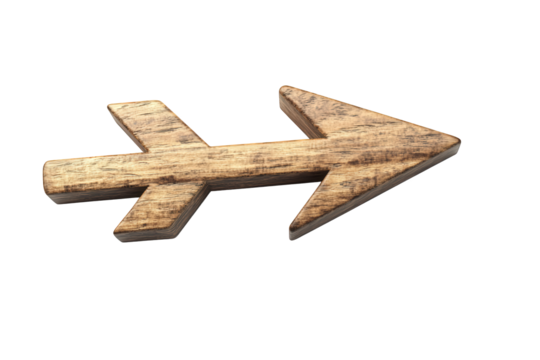 Rustic wooden arrow isolated on transparent background, crafted with care and attention to detail, perfect for adding a touch of country charm to any space
