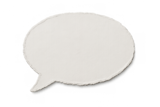 Blank speech bubble with torn paper textured border, isolated on transparent background, symbolizing communication and dialogue