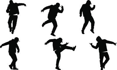 Silhouette of Energetic Dancers in Dynamic Poses – Vector Illustration for Hip-Hop, Street Dance, and Movement Concepts