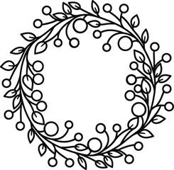 Elegant Botanical Berry Wreath Line Art Frame
