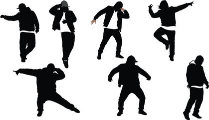 Silhouettes of Urban Dancers in Dynamic Street Dance Poses for Hip-Hop, Performance, and Youth Culture Concepts