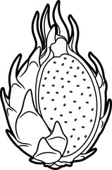 Exotic Dragon Fruit Half Line Art Illustration