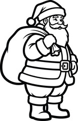Jolly Santa Claus with Gift Sack Line Art
