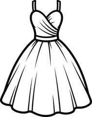 Elegant Cocktail Party Dress Line Art Illustration