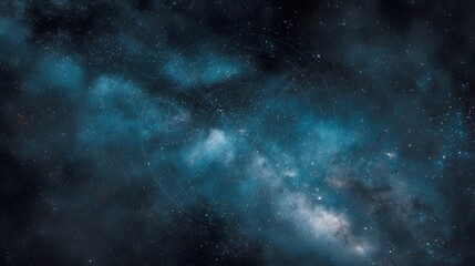 Obraz premium Intricate abstract celestial map with geometric patterns and a vibrant cosmic nebula filled with countless stars in deep space