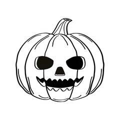 Pumpkin with Skull Face Line Art Vector, Elegant Halloween Outline Illustration, Minimal Spooky Jack O Lantern Vector, Thin Line Halloween Skull Pumpkin
