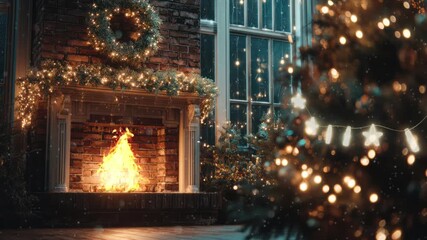 Cozy Christmas Fireplace with Home Decor. - Powered by Adobe