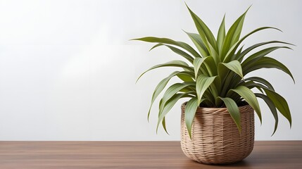Bring nature indoors with this vibrant green houseplant in a stylish wicker pot for a touch of organic elegance in your modern living space