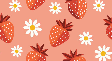 Strawberry and Daisy Delight A Cheerful Seamless Pattern for Playful Designs
